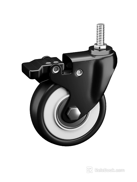 Black Brake Caster Wheel with White Rim Top Bolt and Sturdy Metal Structure 3d model 