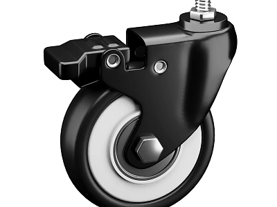 Black Brake Caster Wheel with White Rim Top Bolt and Sturdy Metal Structure 3d model