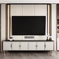 Elegant Modern TV Stand In Living Room With Storage Cabinets Display Shelves And Large TV