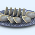 Traditional Chinese Dumplings Served on Blue and White Patterned Ceramic Plate 3d model