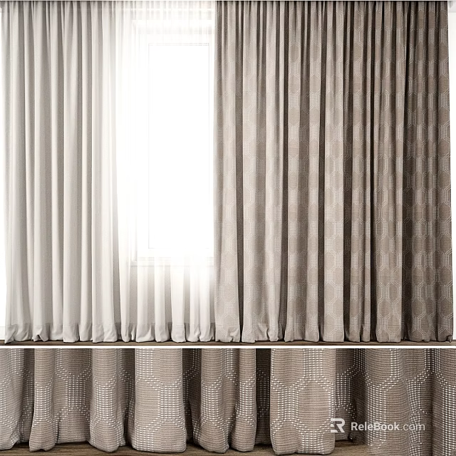 Modern Double Layer Curtain with Sheer and Textured Fabric for Window Light Filtering 3d model 