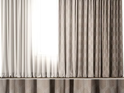 Modern Double Layer Curtain with Sheer and Textured Fabric for Window Light Filtering 3d model