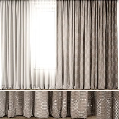 Modern Double Layer Curtain with Sheer and Textured Fabric for Window Light Filtering 3d model