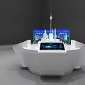 Tobacco Liquor Store Modern White Circular Display Stand Digital Screen Blue Holographic Projection