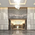 Luxurious Hotel Lobby Interior With Grand Chandelier Marble Floor And Art Mural