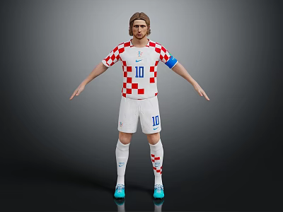 Man in Croatian red and white checkered football jersey with number 10 captain armband 3d model