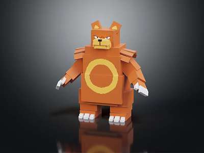 Cartoon Building Block Toy Bear With Brown Body Yellow Circular Chest Pattern And White Paws 3d model
