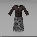 Elegant Brown Top Dress With Three Quarter Sleeves Decorative Neckline And Lace Patterned Skirt