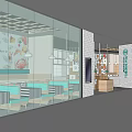 Modern Restaurant Interior With Wooden Counter Display Shelves Wall Decor And Checkered Floor