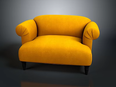 Comfortable Yellow Fabric Single Sofa With Stylish Armrests And Black Legs 3d model