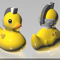 Yellow Rubber Duck Doll with Gray Helmet Headphones and Decorative Buttons Design