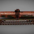 Industrial Railway Tank Car with Rusty Green Brown Exterior on Railroad Track and Ladder