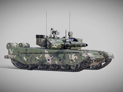 Military Camouflage Armored Tank With Main Gun Tracks And Antenna System 3d model