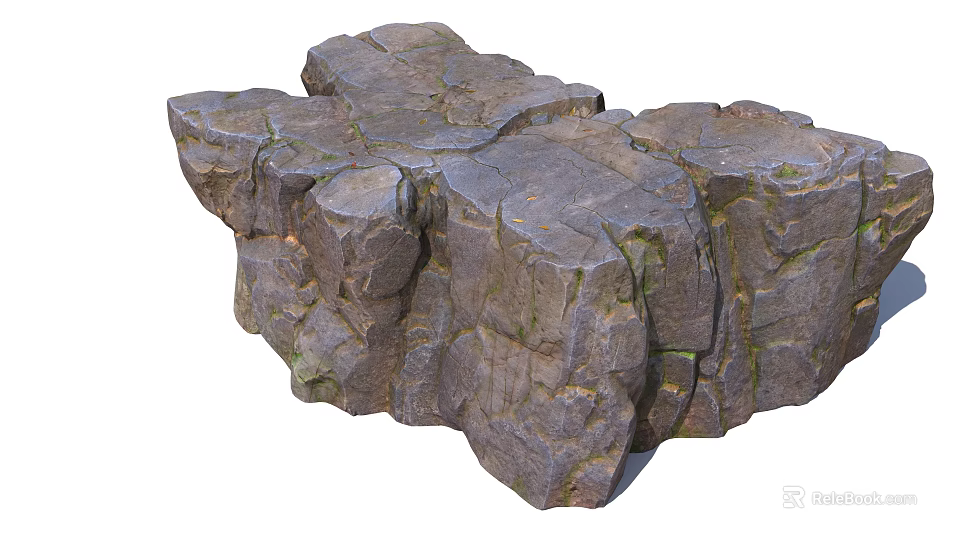 Natural Rockery Stones With Detailed Texture Cracked Surface And Moss Accents 3d model 