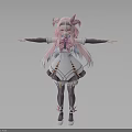 Anime Style Pink Hair Character With Bows White Purple Frilly Dress And Small Magical Creature