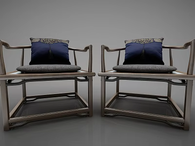 Traditional Single Armchair With Wooden Frame And Blue Decorative Cushion 3d model