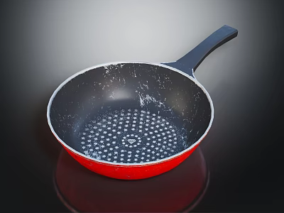 Red Frying Pan With Black Handle And Dot Pattern For Home Kitchen Cooking 3d model