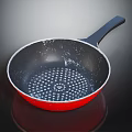 Red Frying Pan With Black Handle And Dot Pattern For Home Kitchen Cooking 3d model