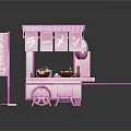 Pink Food Cart Stall With Bowls Dishes Flags And Stools For Street Food