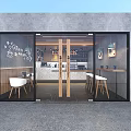 Modern Café Interior With Coffee Machines Display Shelves And Stone Countertop