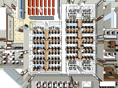 Modern Office Layout Design With Multiple Workstations And Seating Areas 3d model