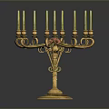 Ornate Gold Candelabra With Multiple Candle Holders And Decorative Flower Accent