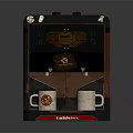 Stylish Red Coffee Machine With Two Coffee Mugs On Black Base 3d model