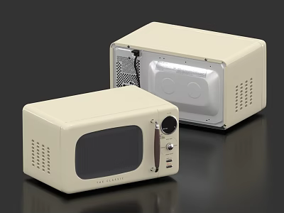 Cream Colored Retro Kitchen Microwave Ovens With Open And Closed Design 3d model