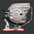 Futuristic White Robot With Mechanical Arms Red Lines Black Display And Stable Base 3d model