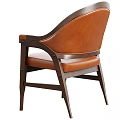 Stylish Brown Leather Dining Chair With Solid Wooden Frame And Comfortable Armrests 3d model