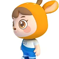 Cute Cartoon Character With Bear Headgear Wearing Blue Overalls And RK Logo T-Shirt