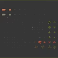 Plants In Various Green And Red Forms With Scattered Colorful Dots On Gray Background