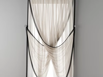 Sheer Ivory Curtains with Black Trim Elegant Window Drapery Design 3d model