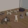 Animal Shaped Kids Chairs in Brown on Wooden Floor with Light Wall and Window