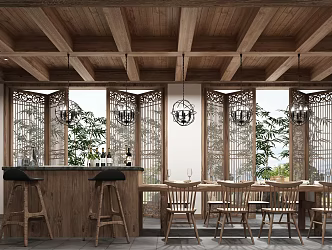 Zen Chinese Homestay, Kitchen, Restaurant and Reading Area, Desk and Chair 3d model
