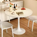 White Round Dining Table with Chairs Vase Flowers Bottles Strawberries Coffee Cup and Book