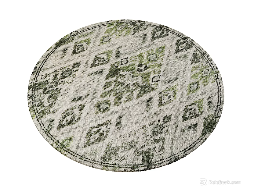 Round Rug Featuring Green And White Geometric Pattern Traditional Classic Design 3d model