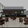 Modern Cafe Interior With Cozy Seating Wooden Bar Counter And Potted Plants