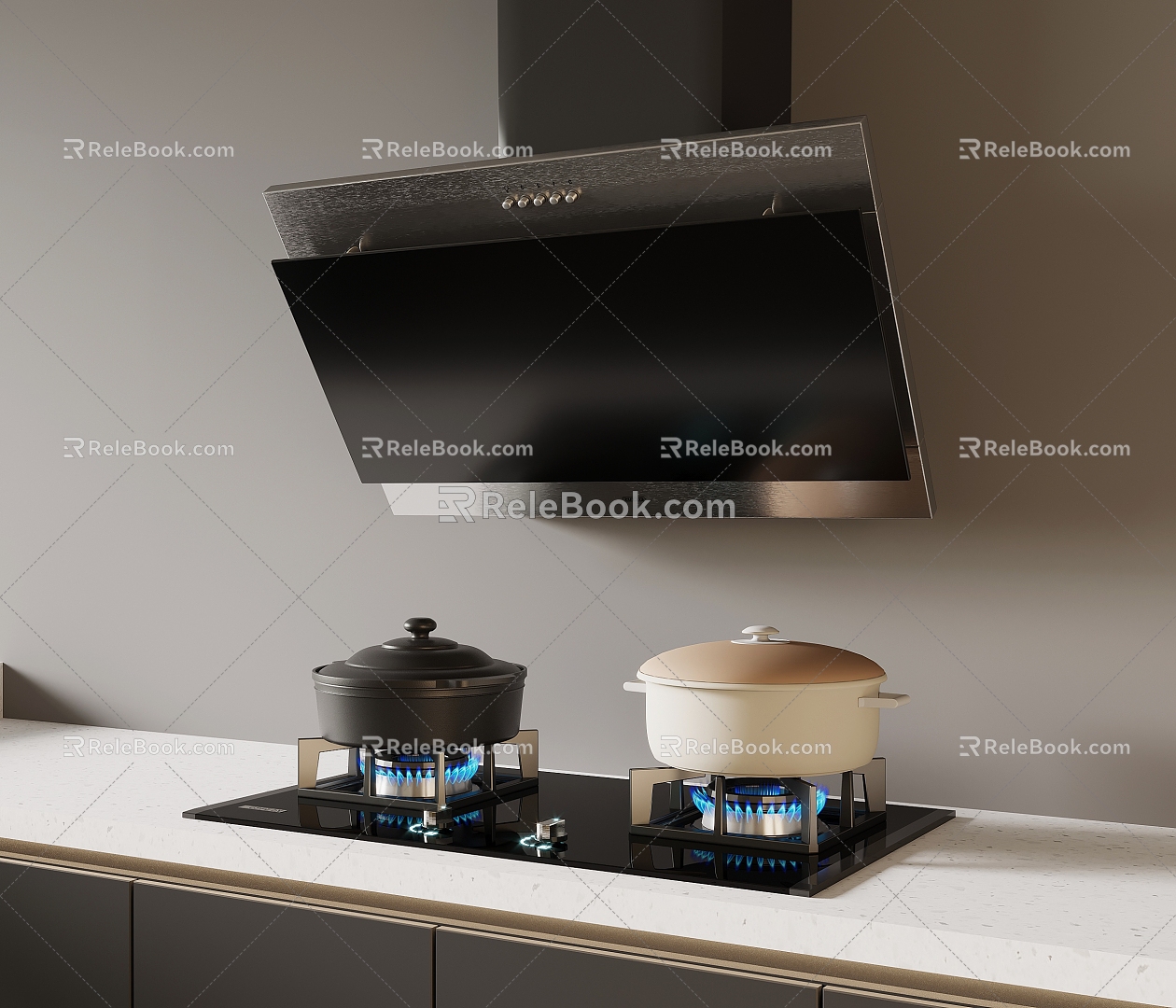 Range hood cooker combination 3d model