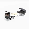 Two Black Miniature Piano Models With Open Lids And Wooden Legs
