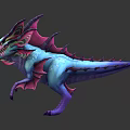 Colorful Mythical Winged Dragon Creature With Sharp Teeth And Multicolored Purple Pink Blue Scales