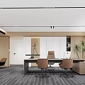 Modern Office Interior Design With Desk Chairs Plant And Cabinets