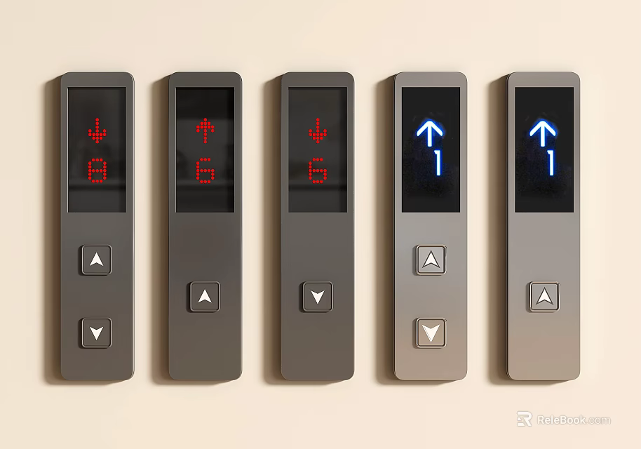 Sleek Gray Switch Panels With Red Blue Digital Numbers And Arrow Buttons 3d model 