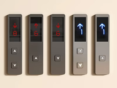 Sleek Gray Switch Panels With Red Blue Digital Numbers And Arrow Buttons 3d model