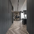 Modern Bedroom Interior With Large Bed Floor To Ceiling Window And Gray Tones Bookshelves