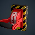 Red Wall Mounted Electric Switch With ON OFF Label And Yellow Black Warning Stripes