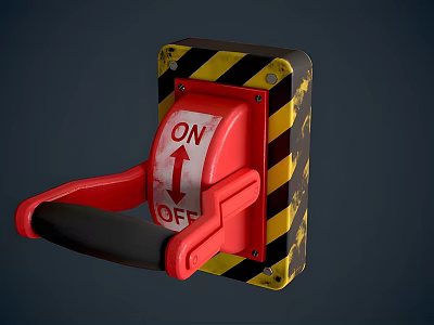 Red Wall Mounted Electric Switch With ON OFF Label And Yellow Black Warning Stripes 3d model