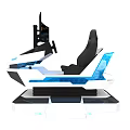 Modern Racing Simulator With Black Seat Steering Wheel And Blue Accents