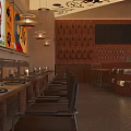 Cozy Modern Restaurant Interior With Comfortable Leather Chairs And Warm Pendant Light Fixtures