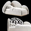 Beige Cloud Shaped Double Bed With White Bedding And Black White Geometric Headboard